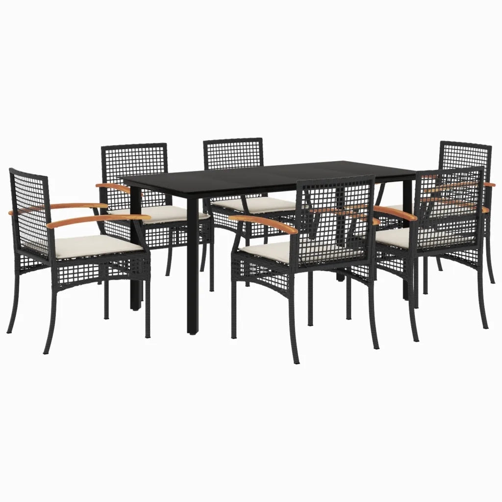Set da Pranzo da Giardino 7 pz Nero con Cuscini in Polyrattan 3213607