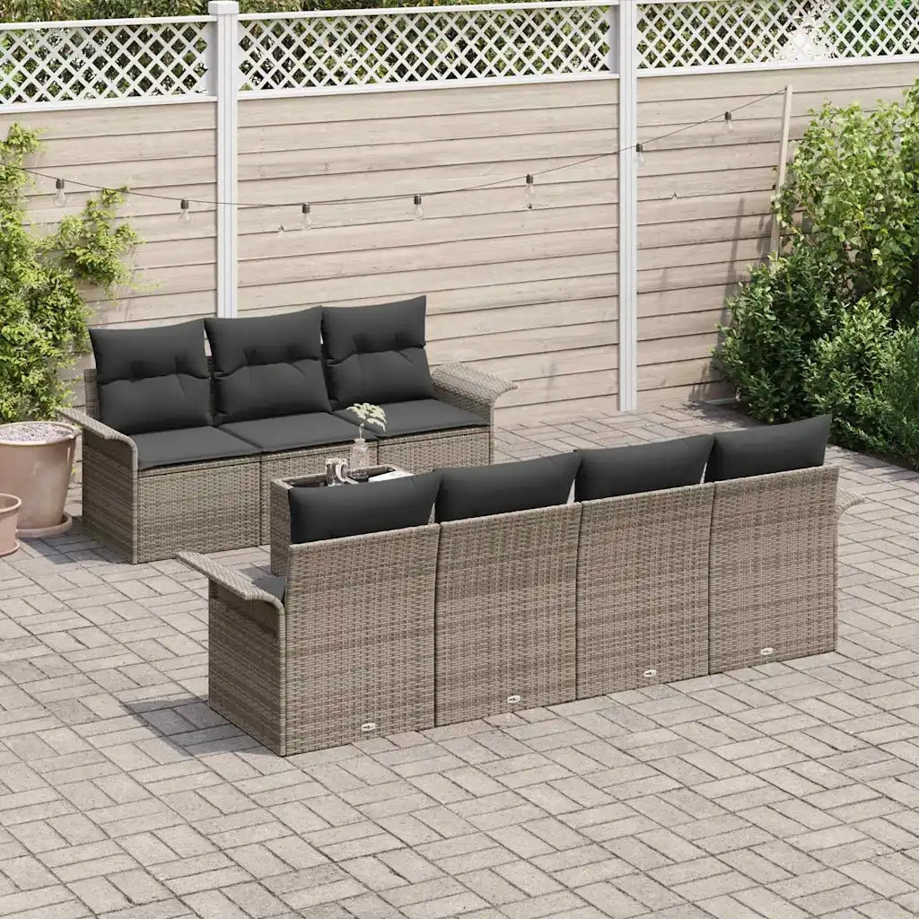 Set Divano da Giardino con cuscino 8 pcs Grigio polyrattan 3345269