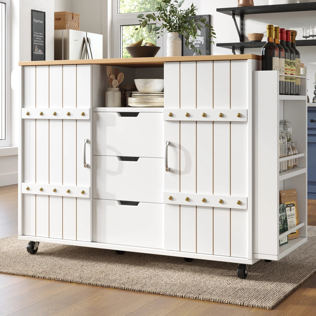 Mobile da cucina in legno - Zephmum - Con ruote, ripiano, scaffale spezie e porta asciugamani