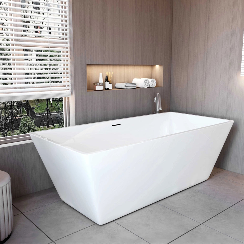 Vasca da Bagno a Isola Freestanding in Acrilico da 150x72x56 cm, Colore Bianco, Forma Rettangolare