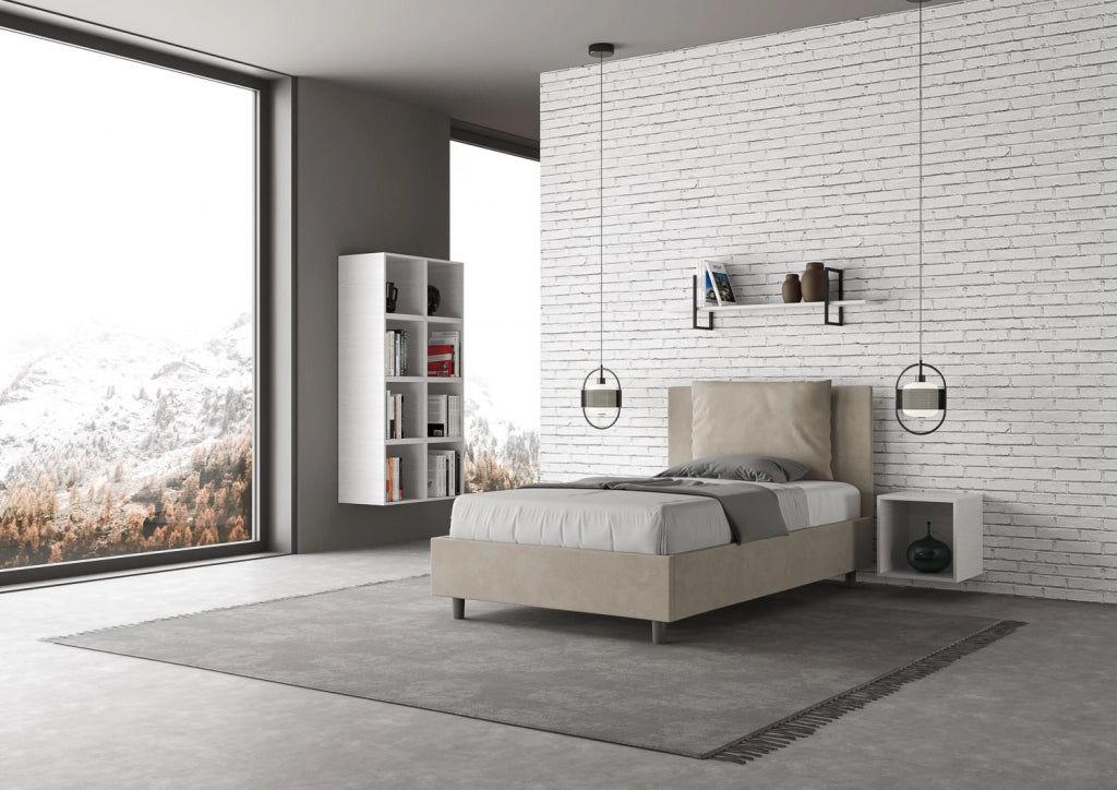 BS COM Letto una piazza e mezza senza rete imbottito 110x210 microfibra sabbia