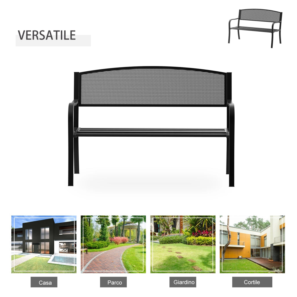 Panchina da Esterno Panca da Giardino Max 240kg Metallo 127 ¡Á 60 ¡Á 85cm Nero