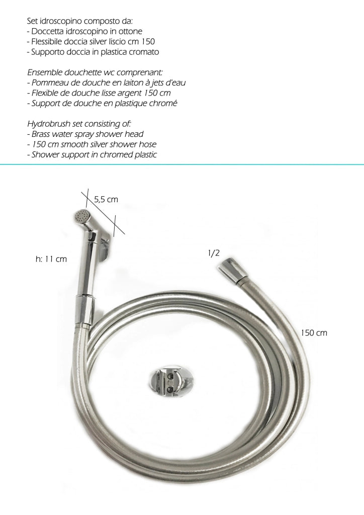 Kit per wc moderno completo con flessibile silver 150, completo