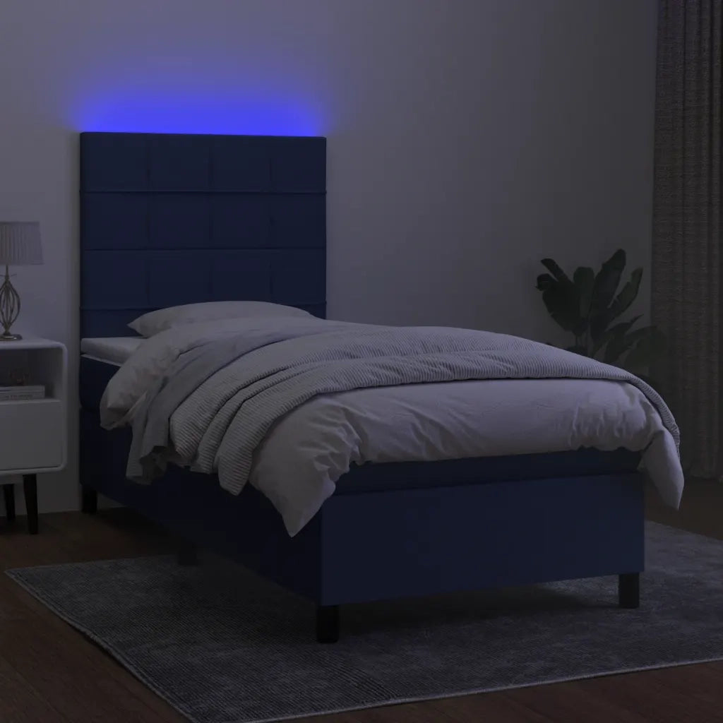 Letto a Molle con Materasso e LED Blu 90x200 cm in Tessuto 3134851