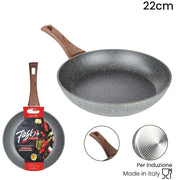 Trade Shop - Padella Rivestimento Antiaderente Antigraffio Per Induzione Manico Legno Da ø 18 A 26 Cm -    -diametro 22cm   -