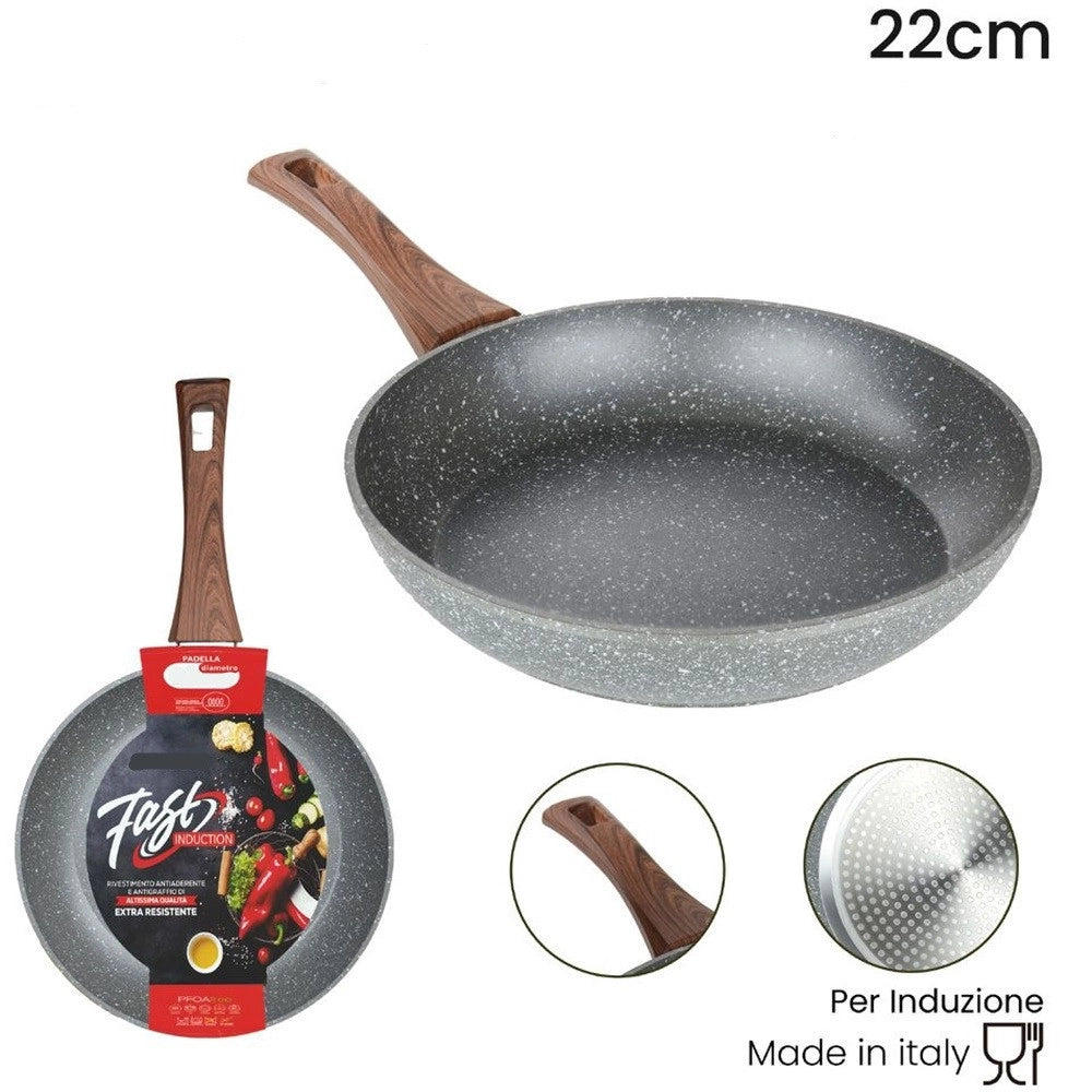 Trade Shop - Padella Rivestimento Antiaderente Antigraffio Per Induzione Manico Legno Da ø 18 A 26 Cm -    -diametro 22cm   -