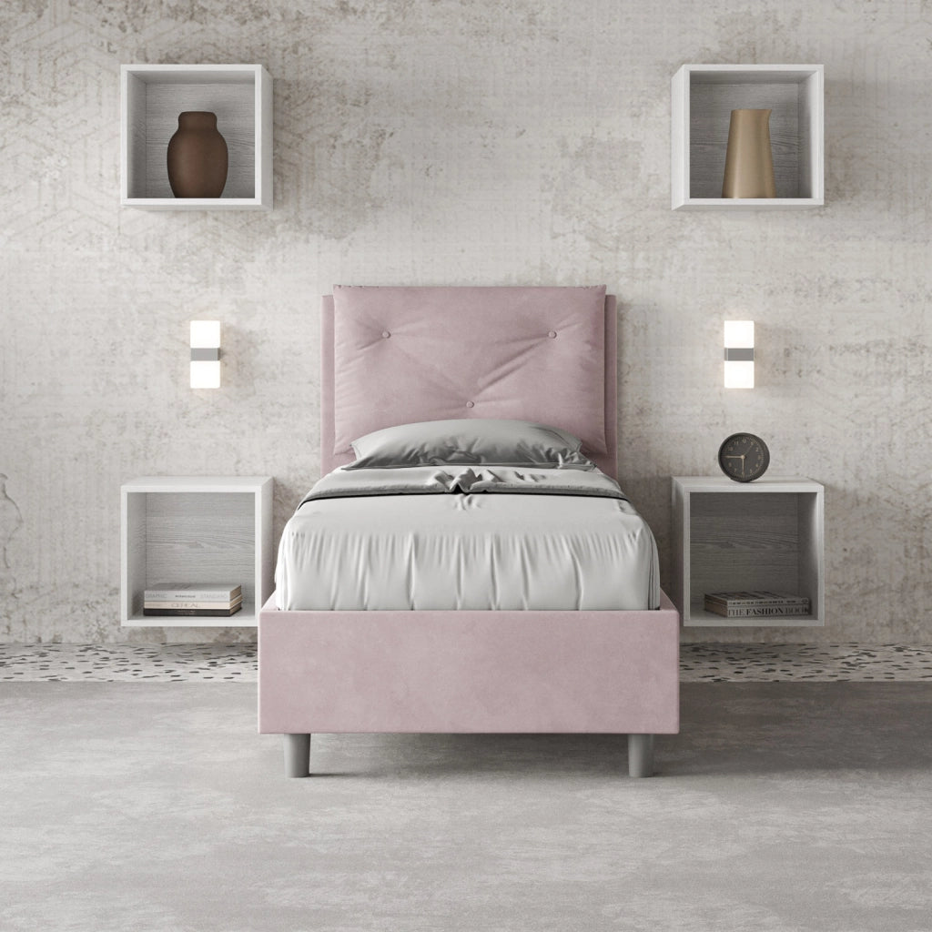 BS COM Letto singolo senza rete imbottito 90x200 microfibra glicine