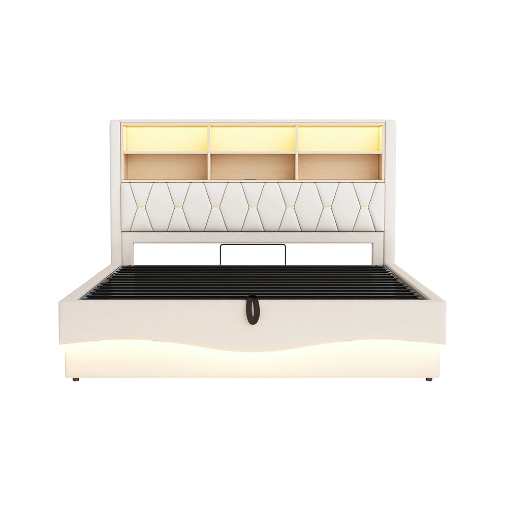 Letto-Xylo-180x200 cm-LED app, USB, metallo, lino beige