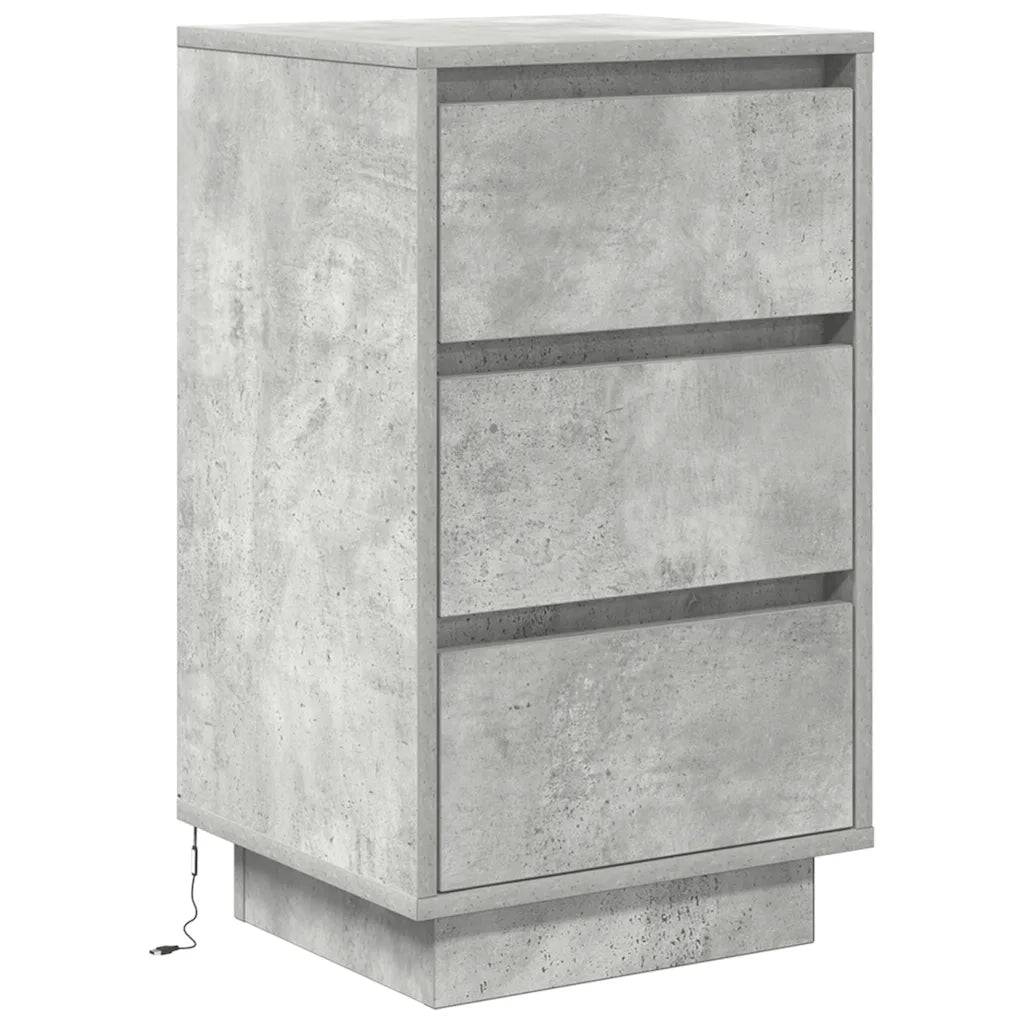 Comodino | Armadio da Notte | Mobiletto da notte con Luci LED Grigio Cemento 38x34x65 cm