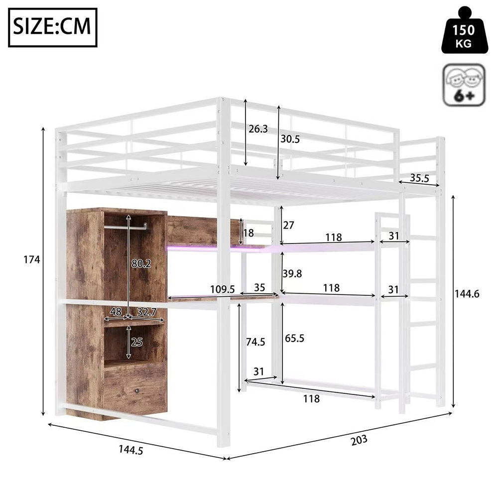 Letto a soppalco - Xylo - 140x200 cm LED bianco