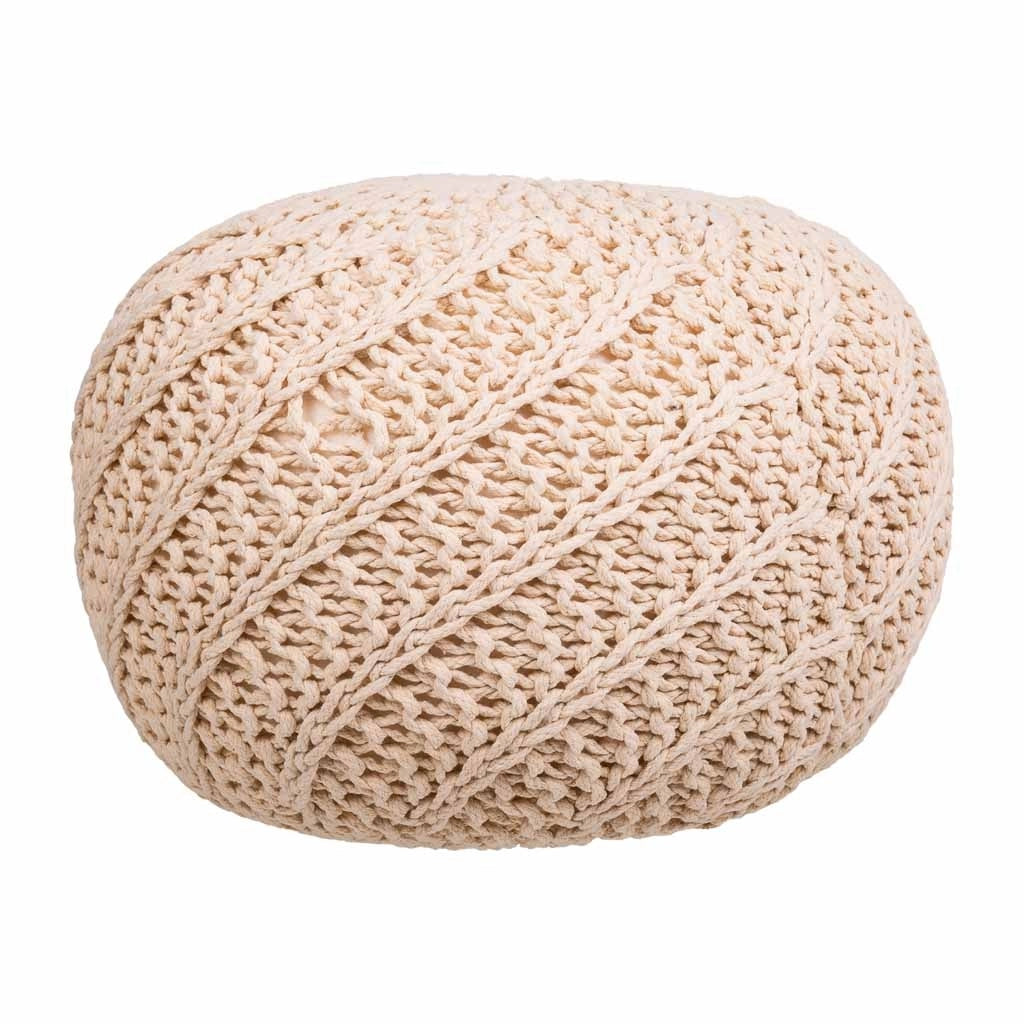 Puff de algodón trenzado color crema 45x45x30