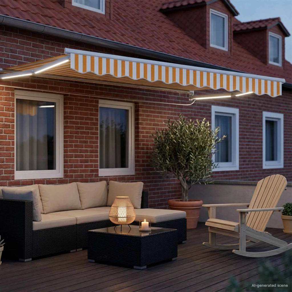 Tenda retrattile manuale con LED Giallo e Bianco 3,5 x 2 m 3419210