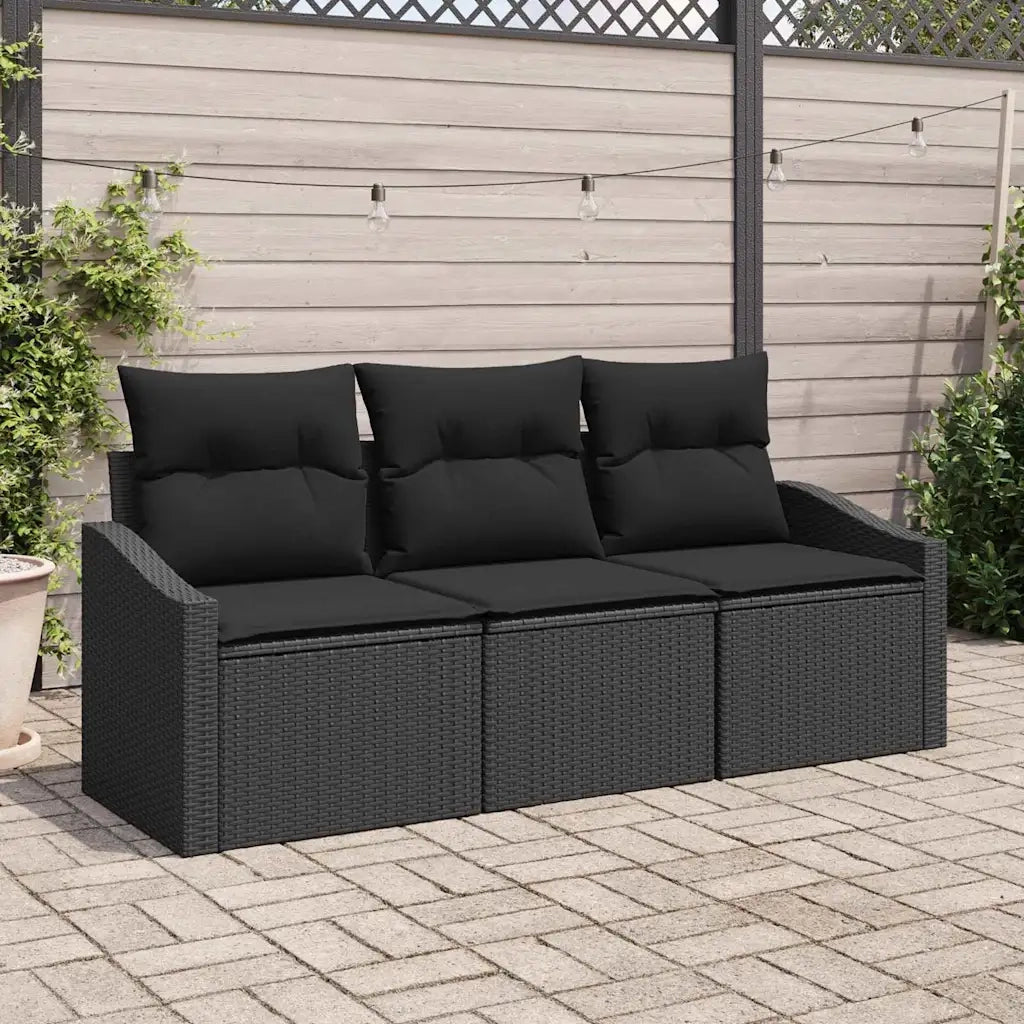 Set di divani con cuscino 3 pcs Nero polyrattan