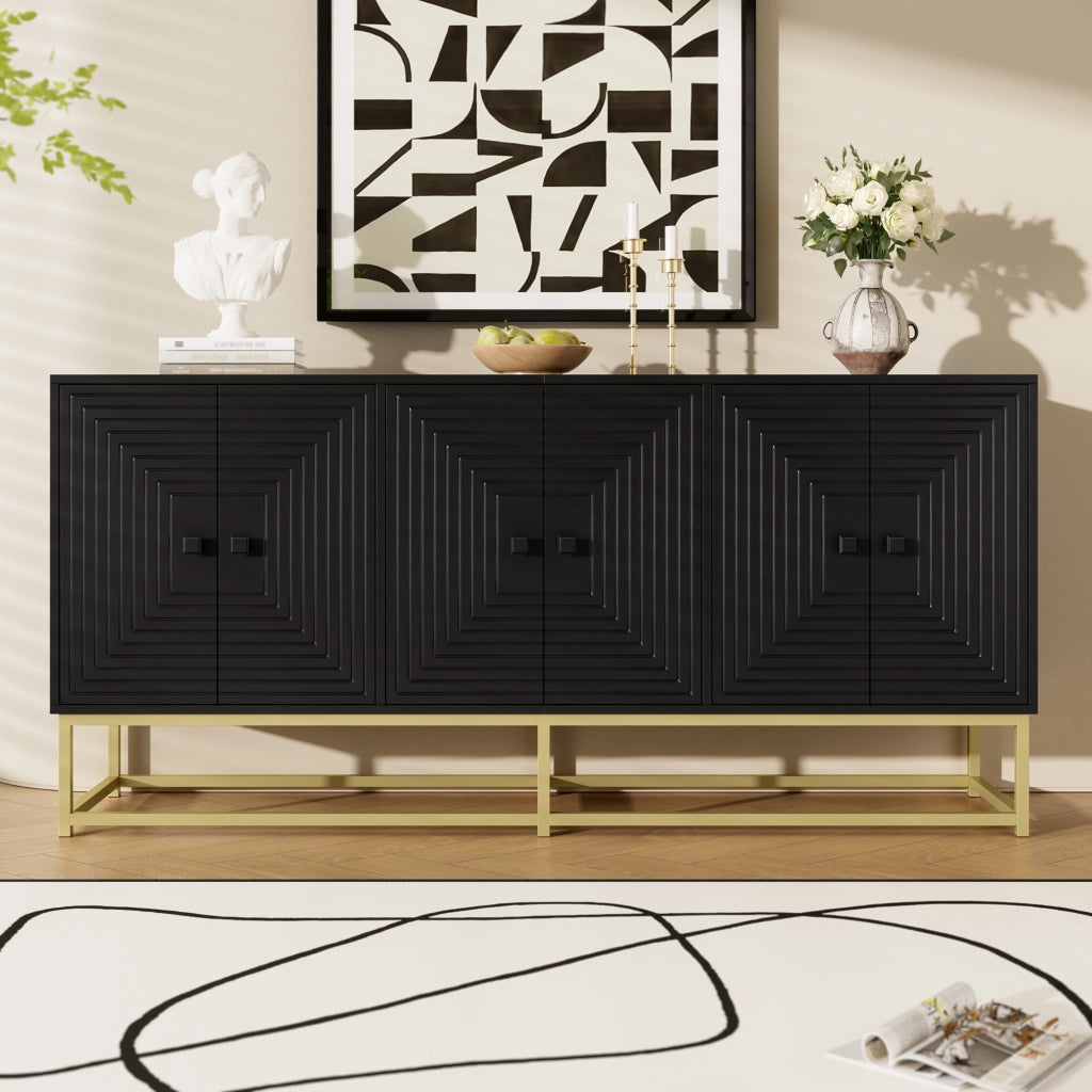 Credenza con 3 Ante Doppie; Ampio Spazio di Contenimento per Soggiorno Ufficio; in Truciolare; 160 × 38 × 75.5 cm; Nero