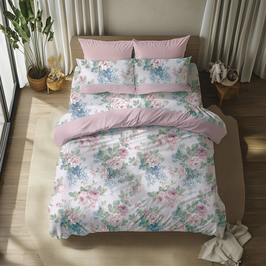 Sarome, set Completo Letto Matrimoniale in Policotone, Rosa
