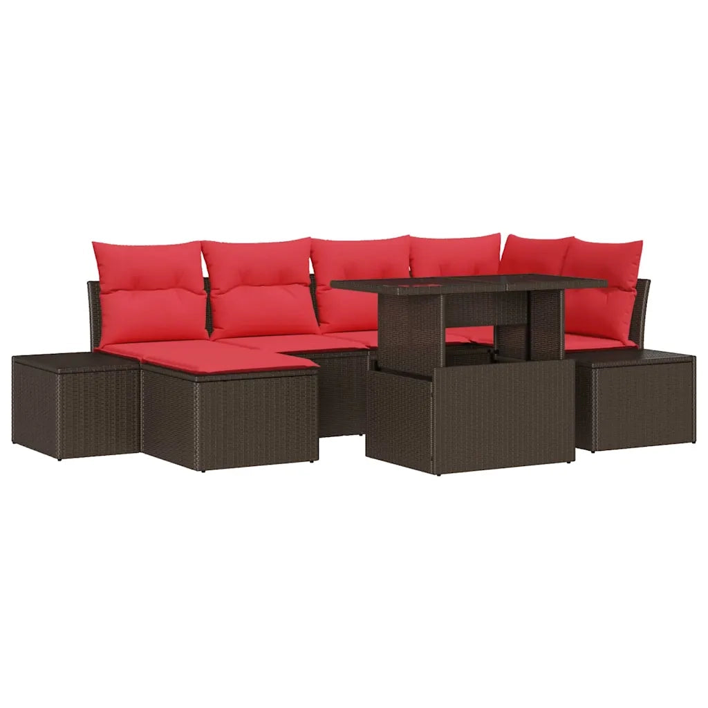 Set Divano da Giardino con cuscino 7 pcs Marrone e rosso 3349220