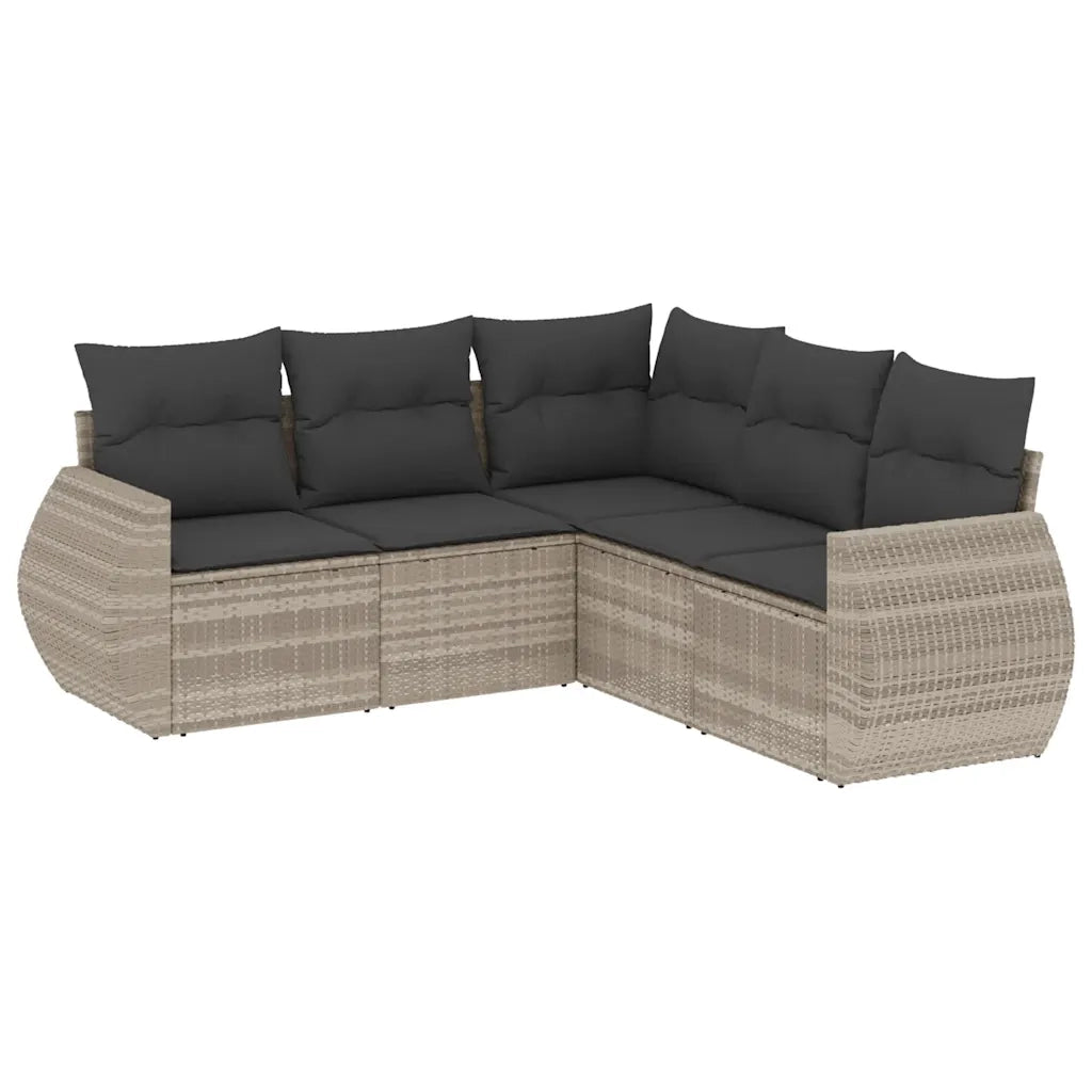 Set Divano da Giardino 5pz con Cuscini Grigio Chiaro Polyrattan 3221351