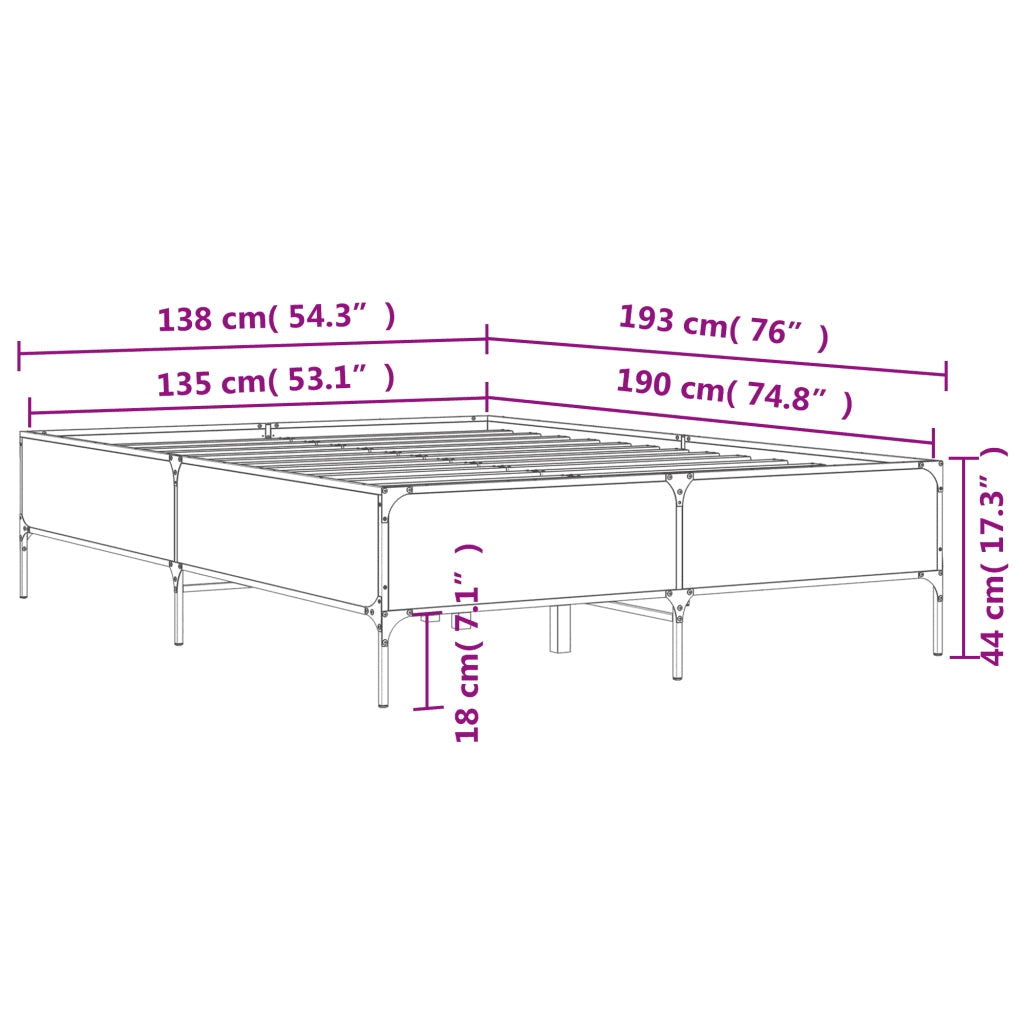 Giroletto-Struttura Letto Nero 135x190 cm in Legno Multistrato e Metallo 660962