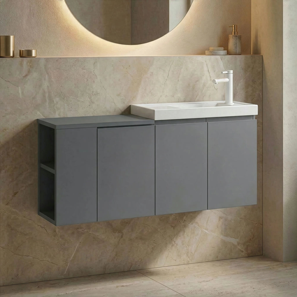 Mobile lavabo "Ferla 110" - 110 x 22 x 45 cm - Grigio opaco