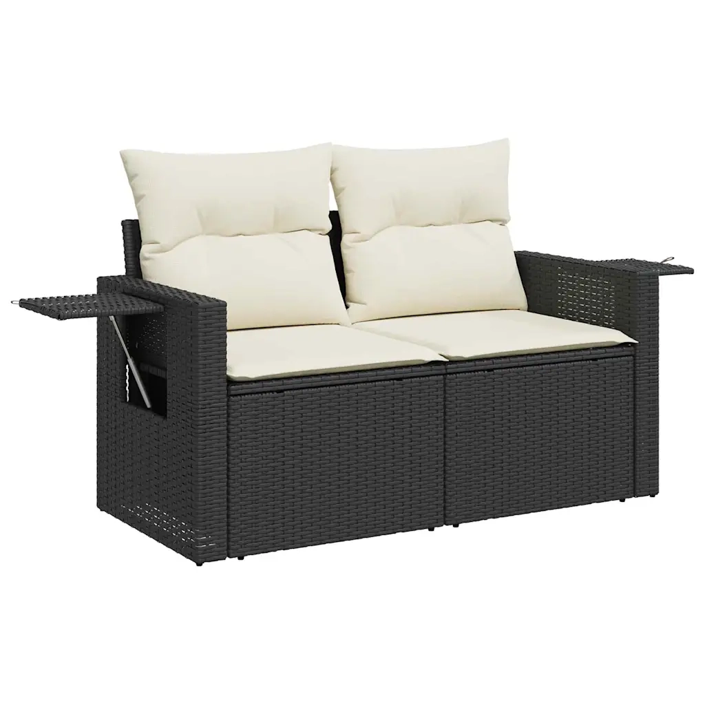 Set Divano da Giardino 13 pcs Nero e Crema polyrattan