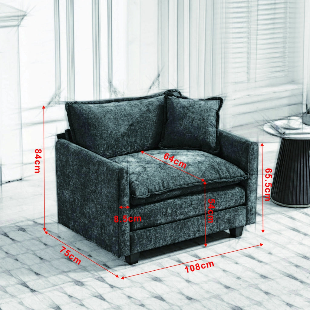 Poltrona Cloud ¨C MINIMAL ¨C Tessuto Chenille, Nero, Imbottita