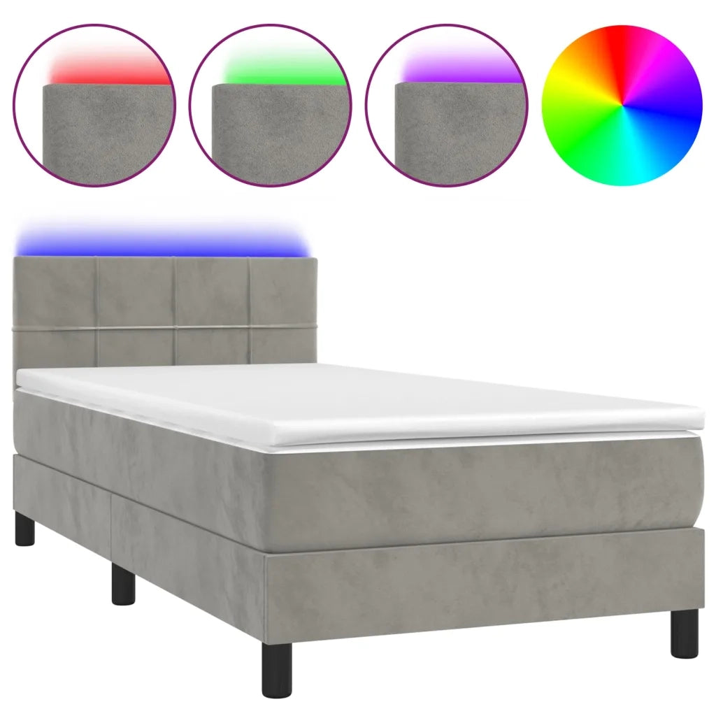 Letto a Molle con Materasso e LED Grigio Chiaro 90x190 cm Velluto