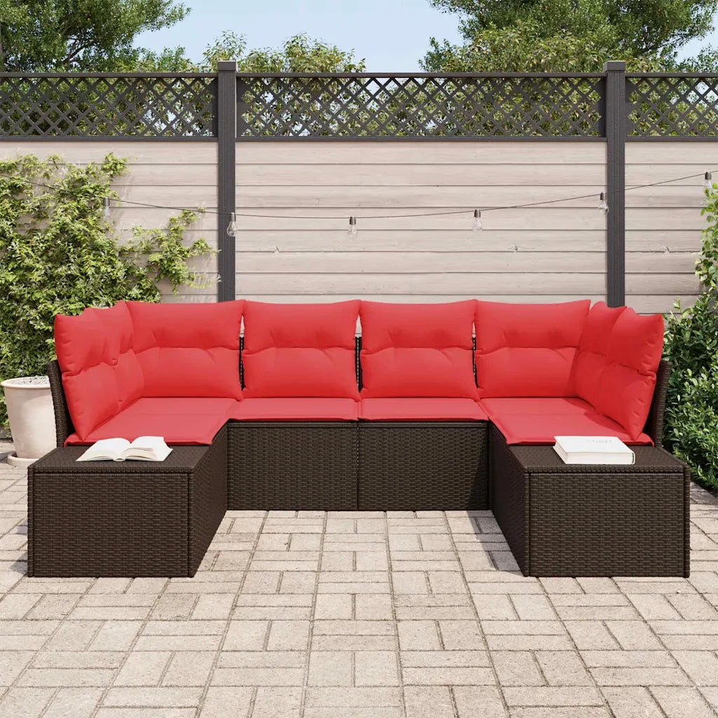 Set Divano da Giardino 6 pz 6-Numero di posti Marrone e Rosso 3355873