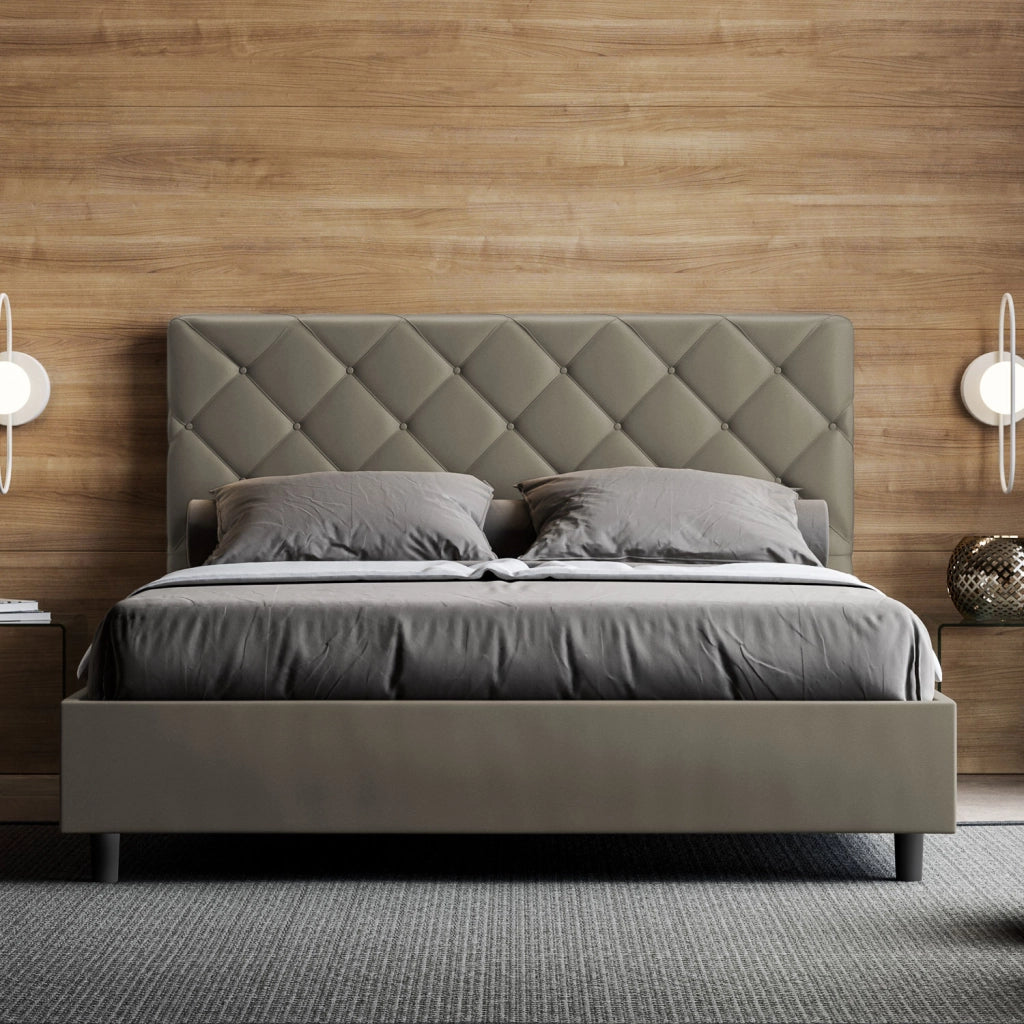 BS COM Letto matrimoniale con rete imbottito 160x190 similpelle cappuccino
