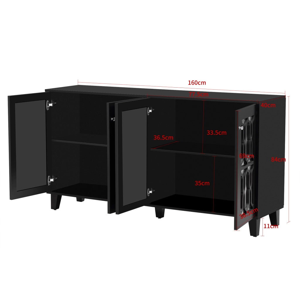 Credenza a 4 Ante con Specchio ¨C MINIMAL ¨C Nero, 160x40x84 cm