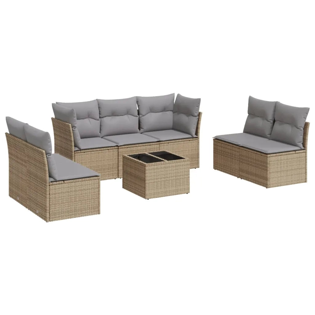 Set Divano da Giardino 8 pz con Cuscini Beige in Polyrattan 3217419