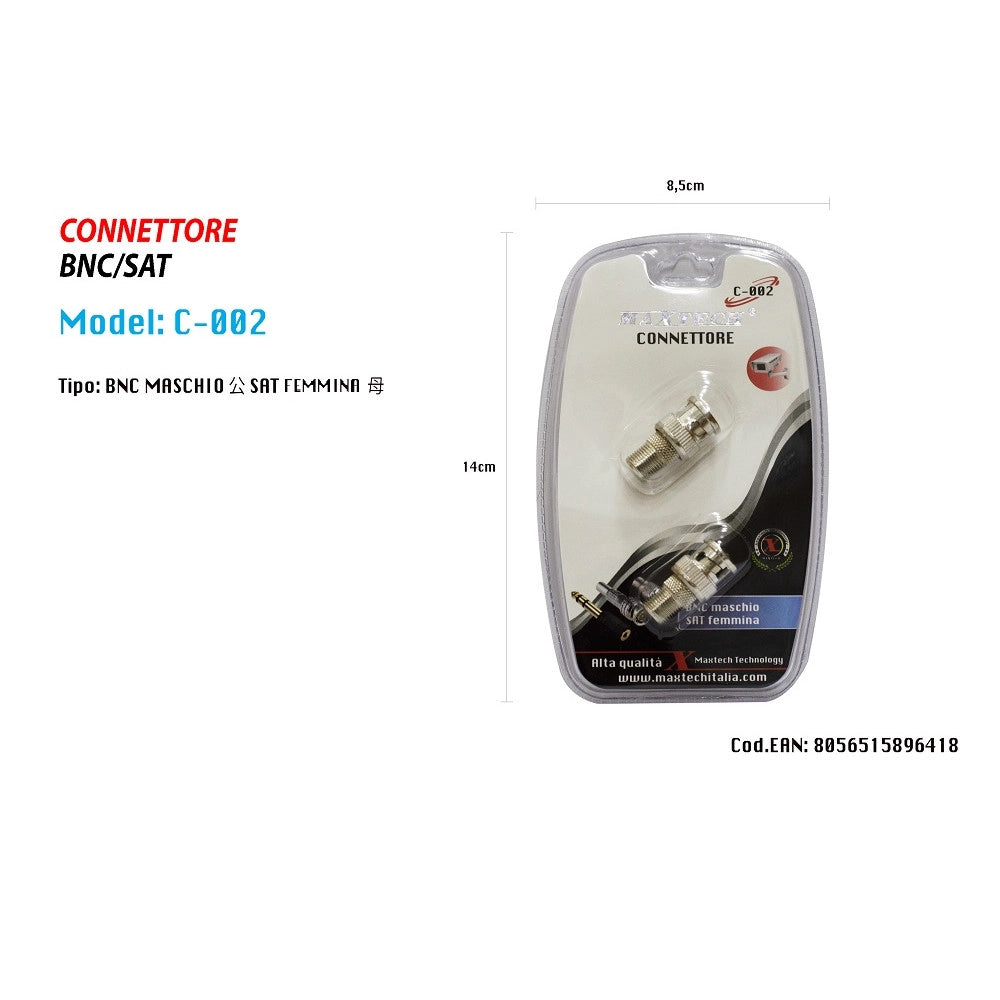 Trade Shop - Connettore Adattatore Maschio Bnc / Presa Sat Femmina Telecamere Maxtech C-002 -
