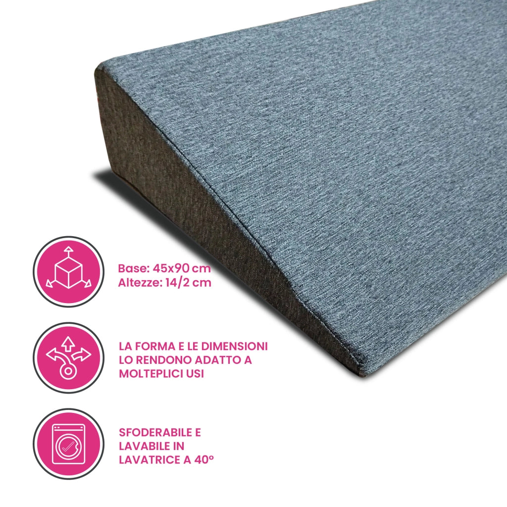 Cuscino ortopedico, cuneo posturale per letto o divano per circolazione sanguigna o reflussi con tessuto anallergico. Cuscino per migliorare la lettura. Poggia schiena letto triangolare 45X90 Cm