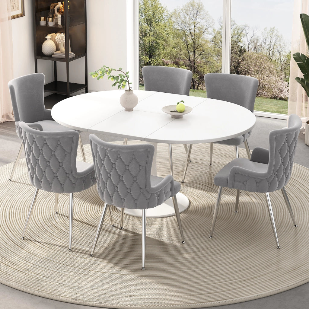 Set di 2 sedie da pranzo in velluto - Zephmum- Gambe in metallo argento, grigio