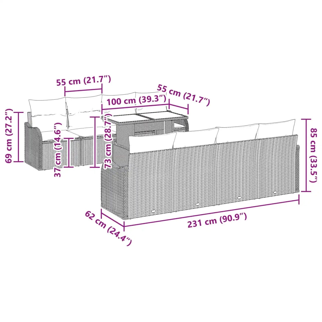 Set Divano da Giardino 7 pz Grigio polyrattan 3348431