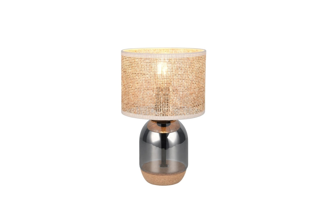 Lampada da tavolo Trio TARA vetro cromo, paralume vimini