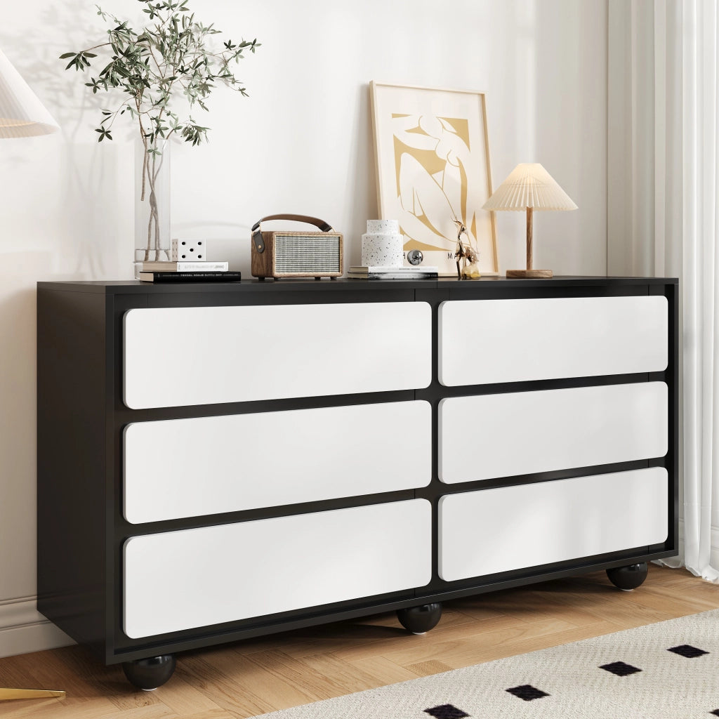 Sideboard moderno con 6 cassetti - Zephmum- 140¡Á38¡Á74,5cm- Design elegante e funzionale