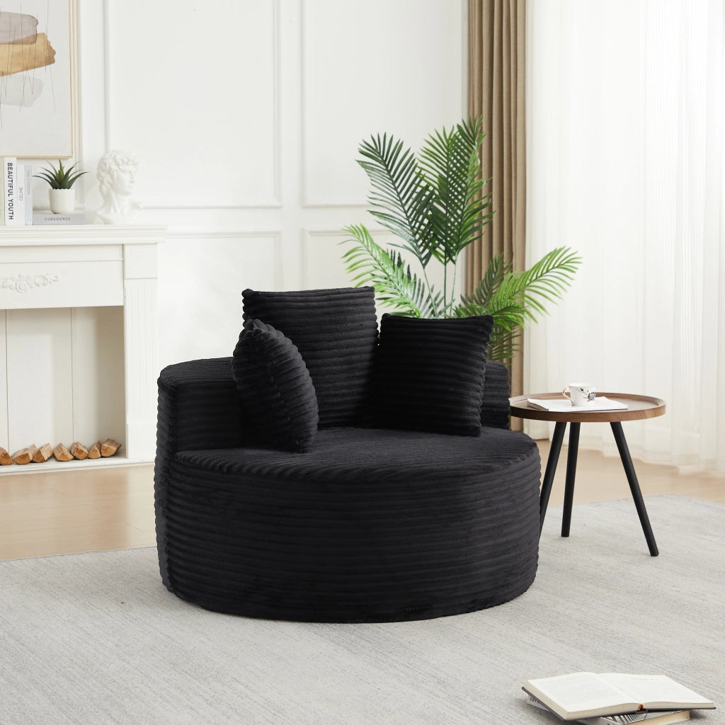 POLTRONA Rotonda 110 cm in tessuto a coste Nero con 3 cuscini