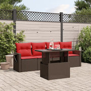 Set Divani da Giardino 5 pz con Cuscini Marrone in Polyrattan 3267734