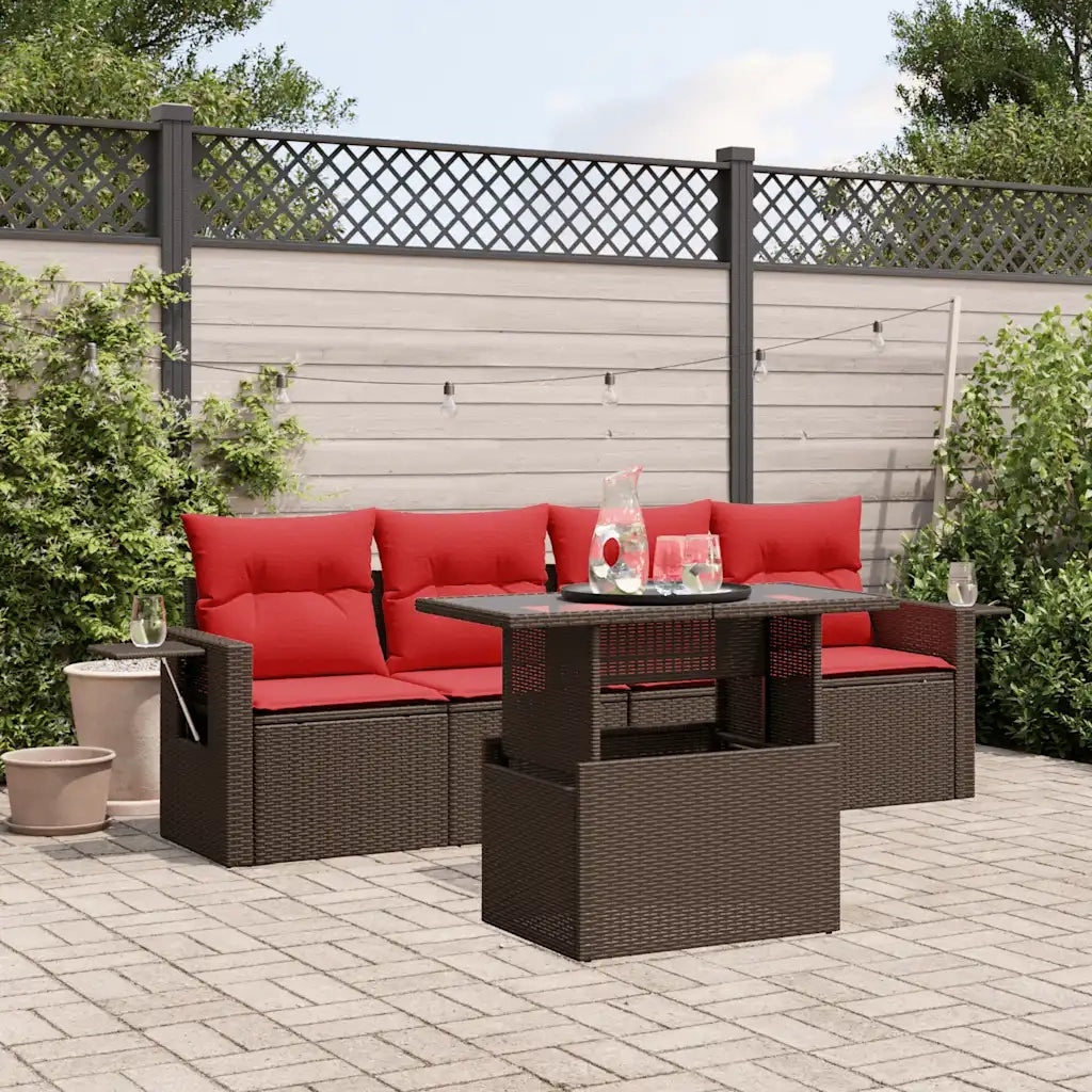 Set Divani da Giardino 5 pz con Cuscini Marrone in Polyrattan 3267734