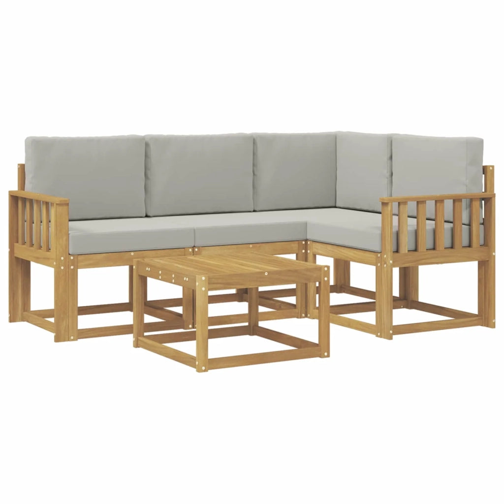Set di divani da esterno 5 pz Bianco e Grigio Chiaro Poliestere 3387590
