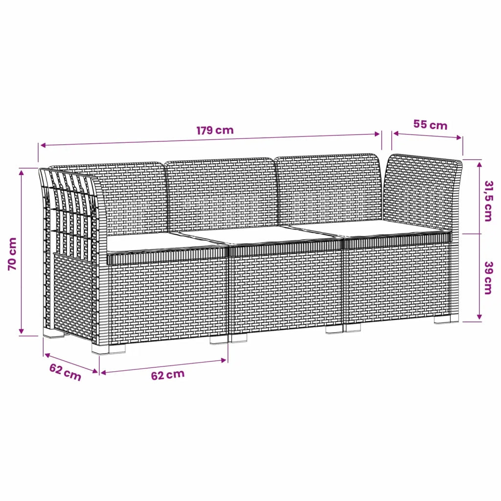 Divano da esterno-Divano da Giardino 3 posti con cuscini in look rattan PP 955894
