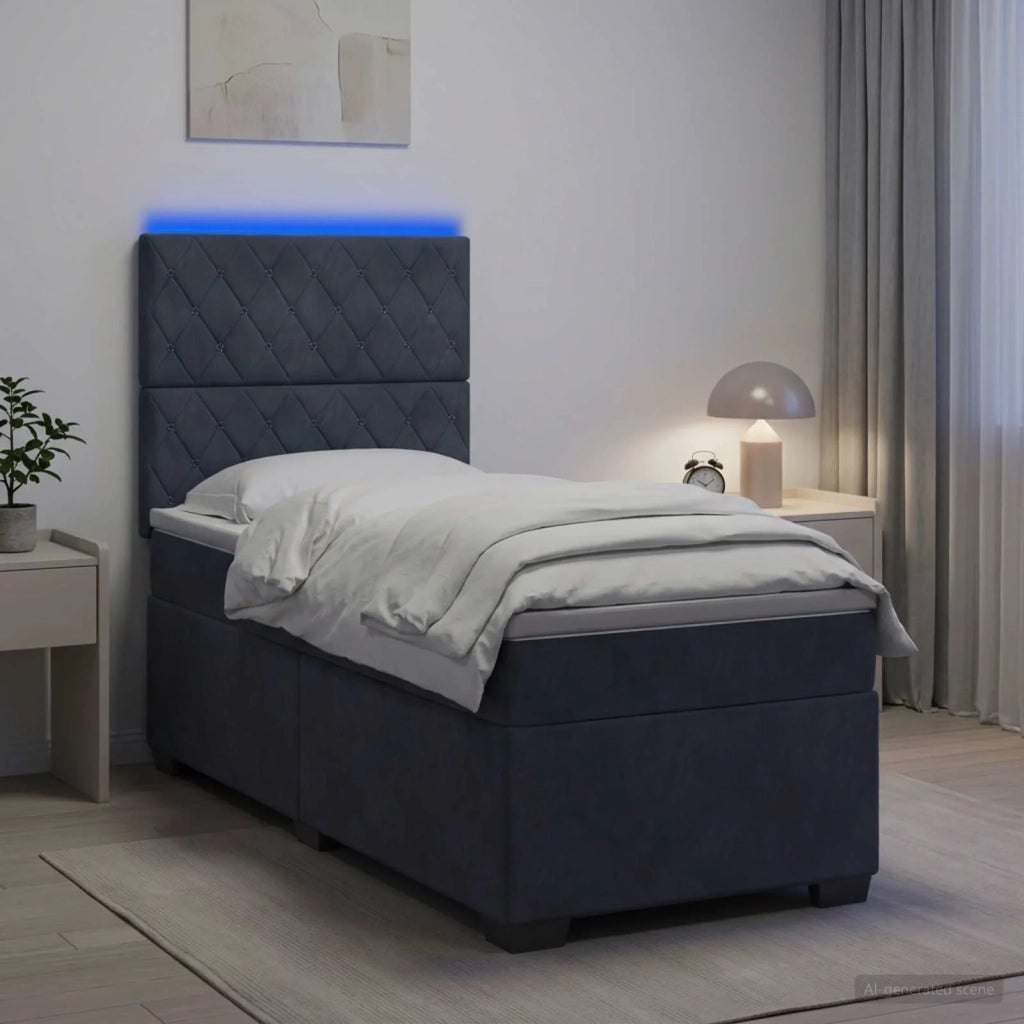 Letto con Box Spring, Materasso e LED Grigio Scuro 90 x 190 cm 3455187
