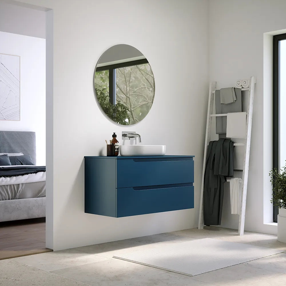Mobile bagno sospeso 70 cm due cassetti blu zaffiro opaco con top | Ardenne