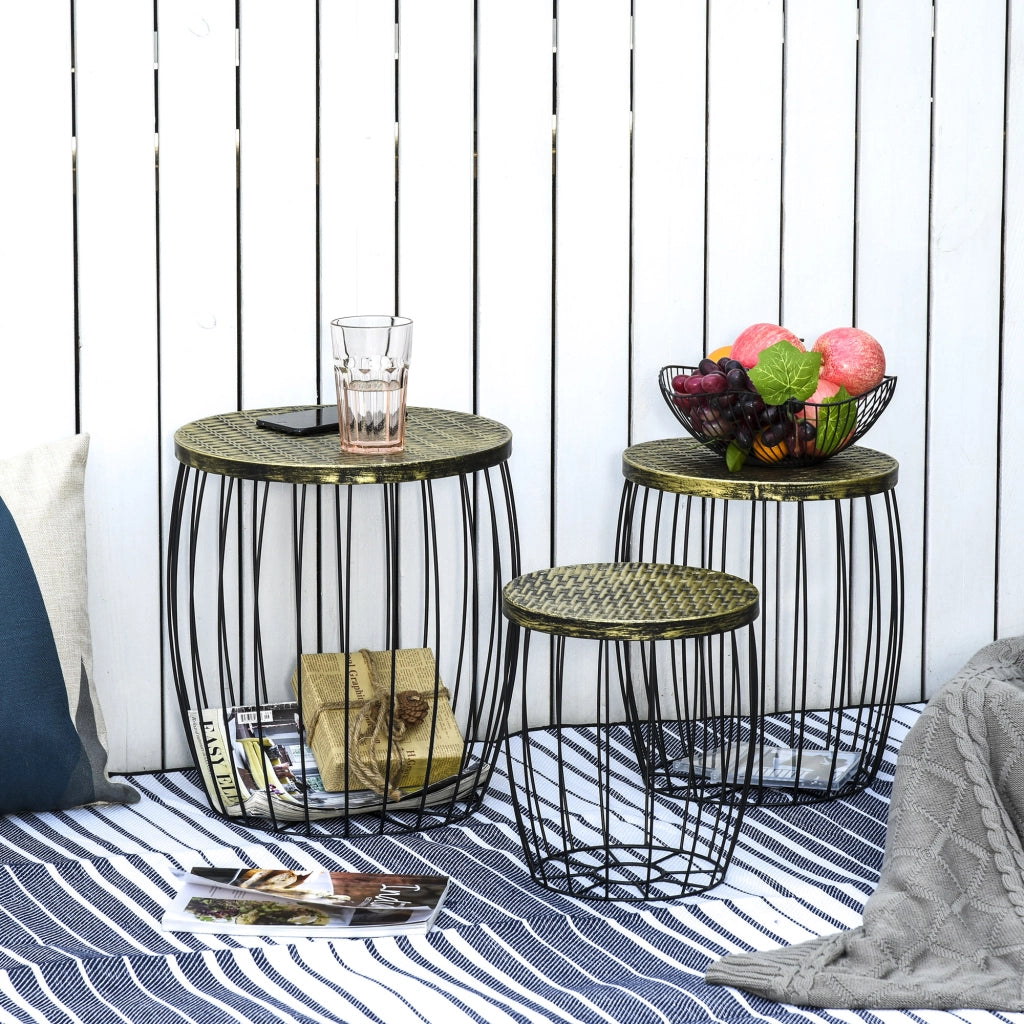 Set Tavolini Impilabili da Giardino ¨C Minimal ¨C Nero Bronzo Metallo