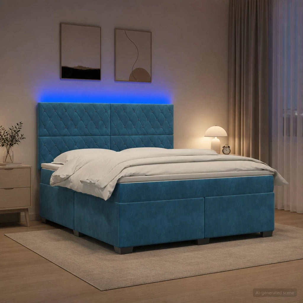 Letto box spring con materasso Blu 140 x 200 cm Velluto 3455118