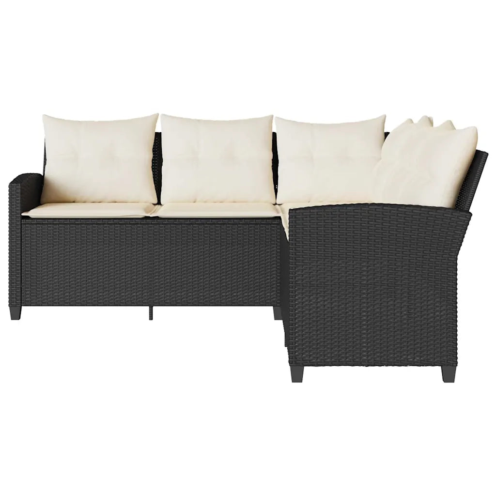 Divano a Forma di L con Cuscini-Sofa con Cuscini in Polyrattan Nero