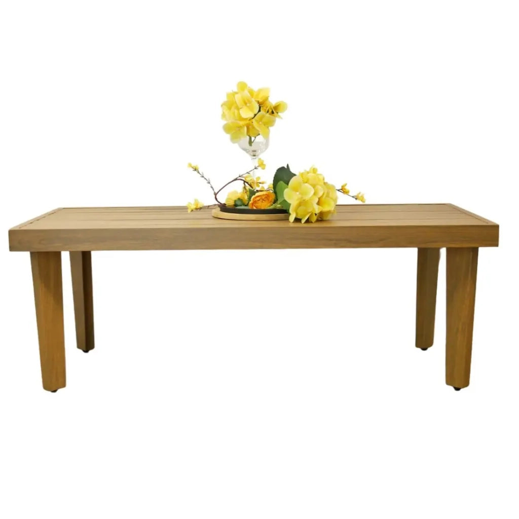 Salotto da giardino ALBORA 4 posti in alluminio effetto legno con cuscini beige e tavolino basso
