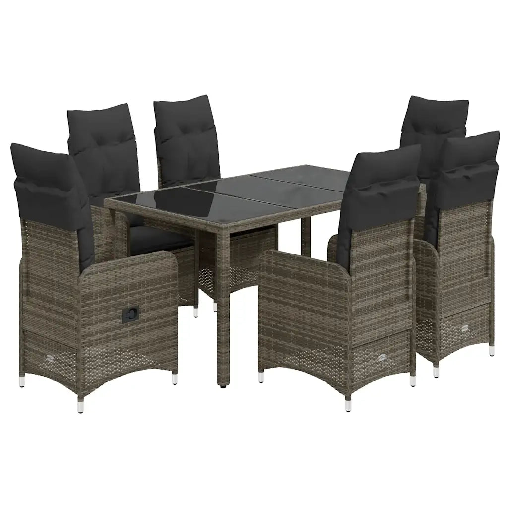 Set Bistrò da Giardino 7 pz con Cuscini in Polyrattan Grigio