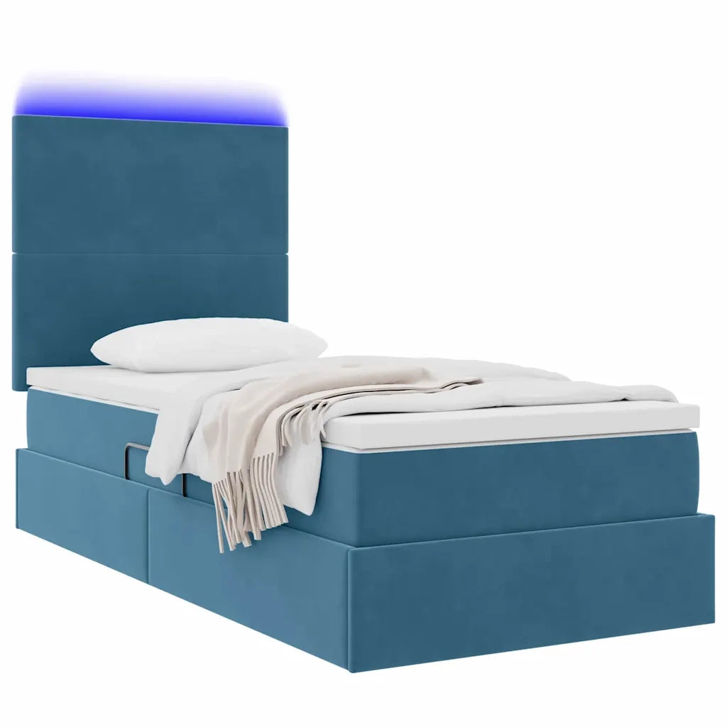 Letto con contenitore e LED Blu Scuro 100 x 200 cm Velluto