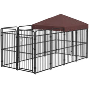 RECINTO PER CANI DA ESTERNO IN METALLO CON TETTO, 282X141X159CM, MARRONE